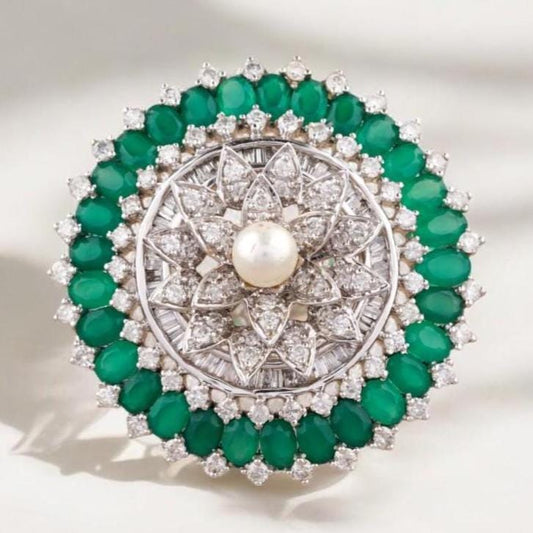 Emerald Flower Diamond Ring