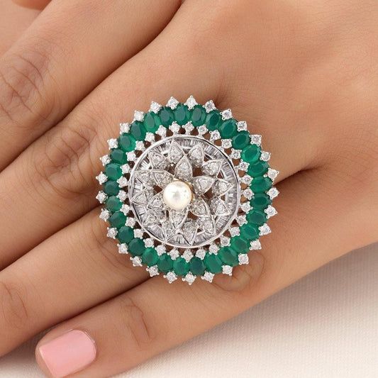 Emerald Flower Diamond Ring