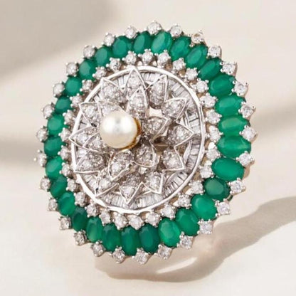 Emerald Flower Diamond Ring