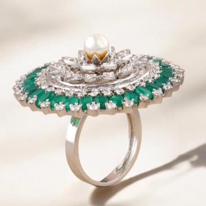 Emerald Flower Diamond Ring