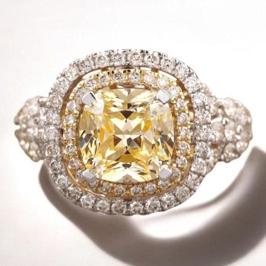 Cushion Yellow Sapphire Diamond Ring