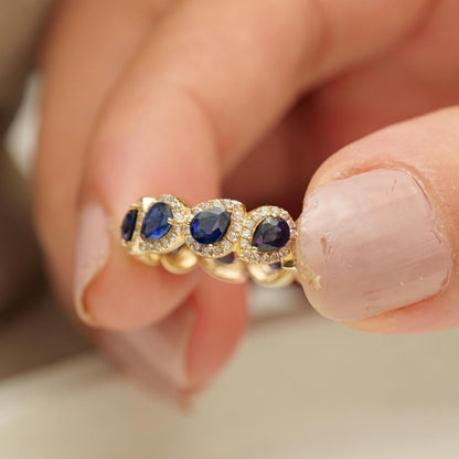 Pear Blue Sapphire Diamond Ring