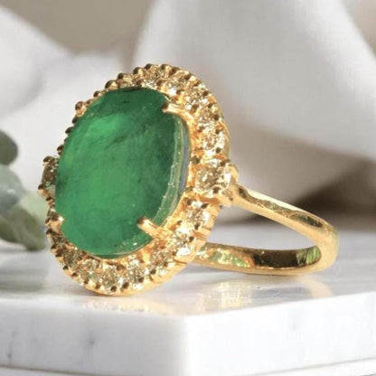 Oval Emerald Halo Diamond Ring