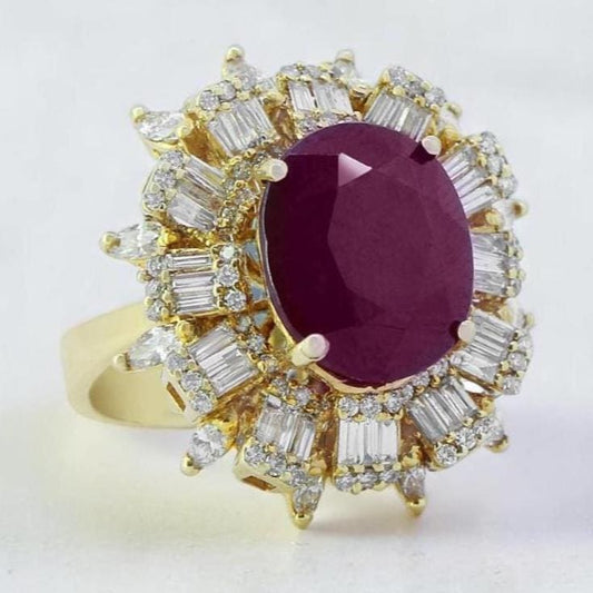 Oval Ruby Baguette Halo Ring