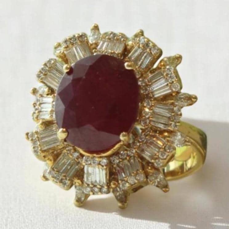 Oval Ruby Baguette Halo Ring