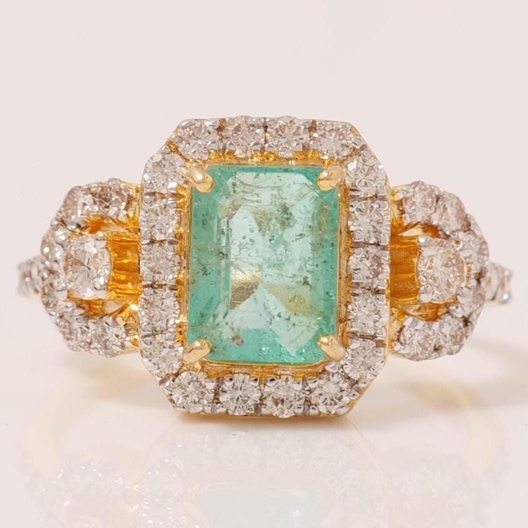 Emerald Cut Green Natural Diamond Ring