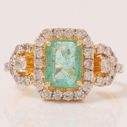 Emerald Cut Green Natural Diamond Ring