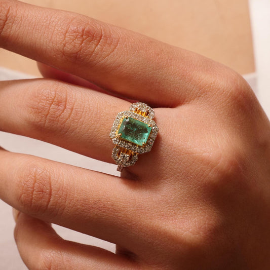Emerald Cut Green Natural Diamond Ring