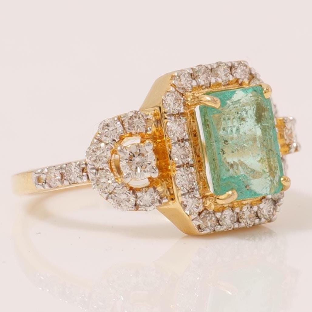 Emerald Cut Green Natural Diamond Ring