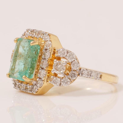 Emerald Cut Green Natural Diamond Ring