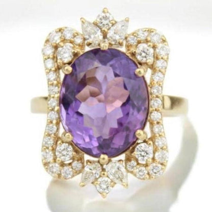 Oval Amethyst Diamond Halo Ring