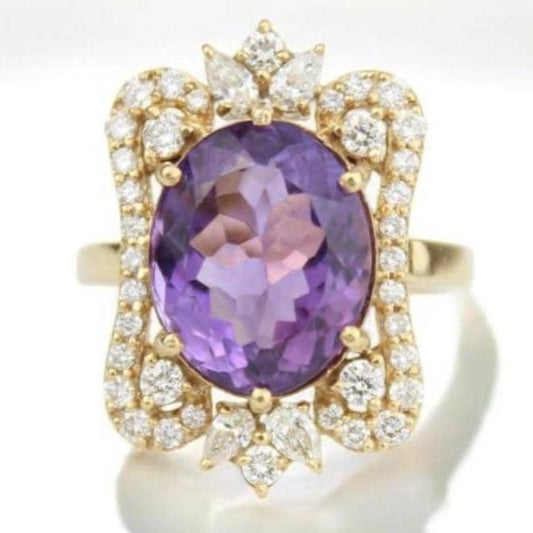 Oval Amethyst Diamond Halo Ring