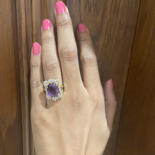 Oval Amethyst Diamond Halo Ring