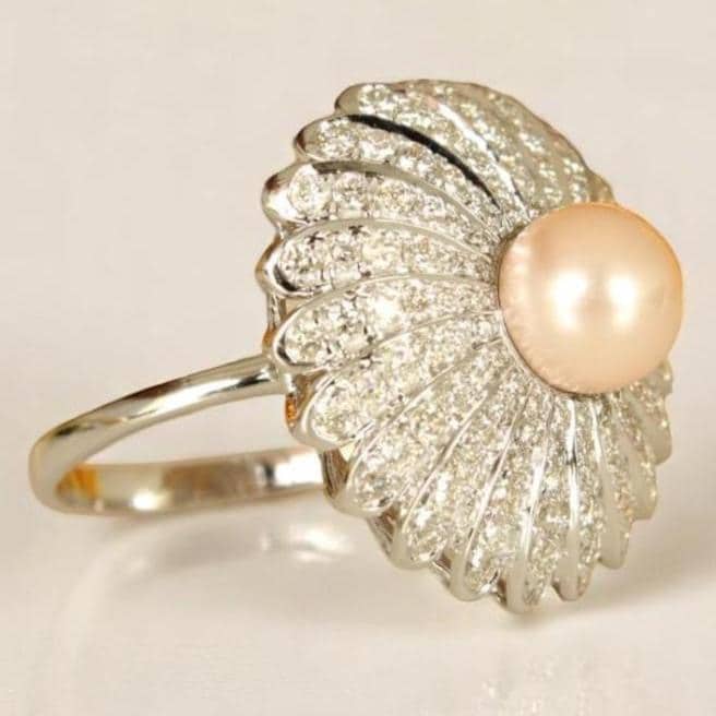 Cultured Pearl Flower Diamond Ring