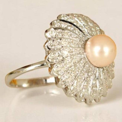 Cultured Pearl Flower Diamond Ring