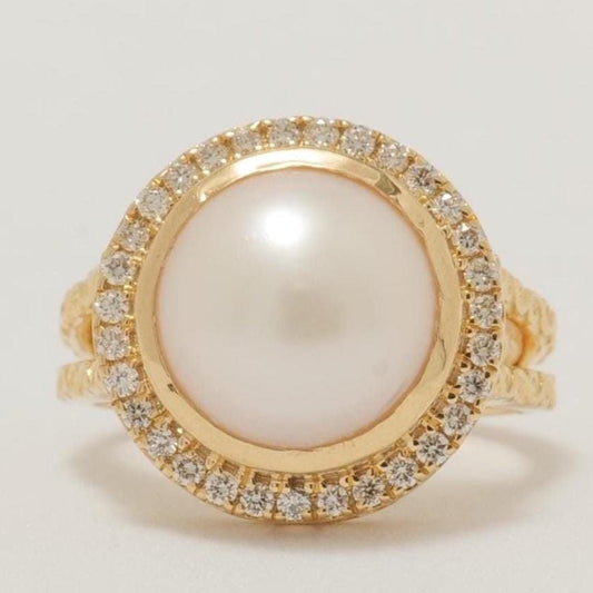 Pearl Halo Diamond Ring