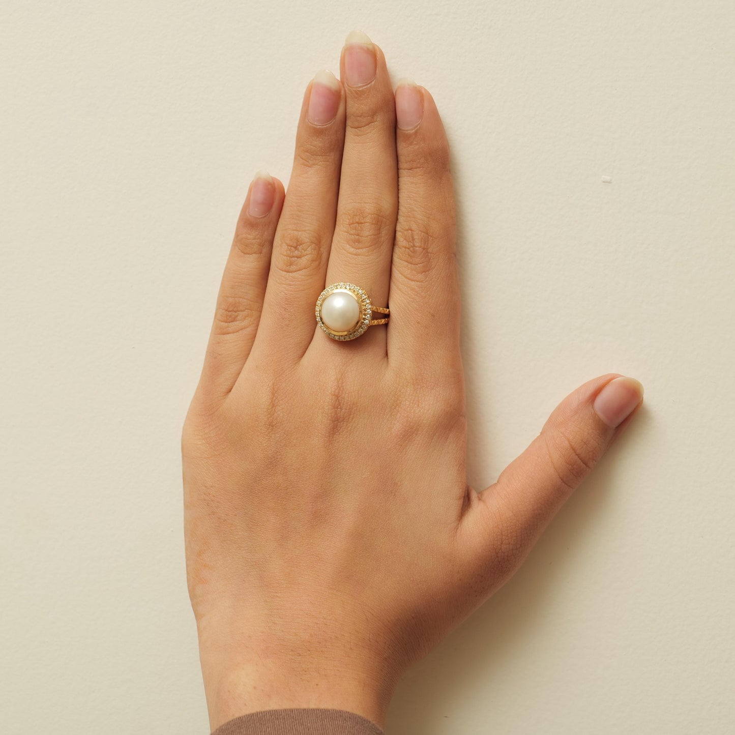 Pearl Halo Diamond Ring
