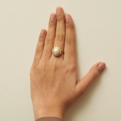 Pearl Halo Diamond Ring