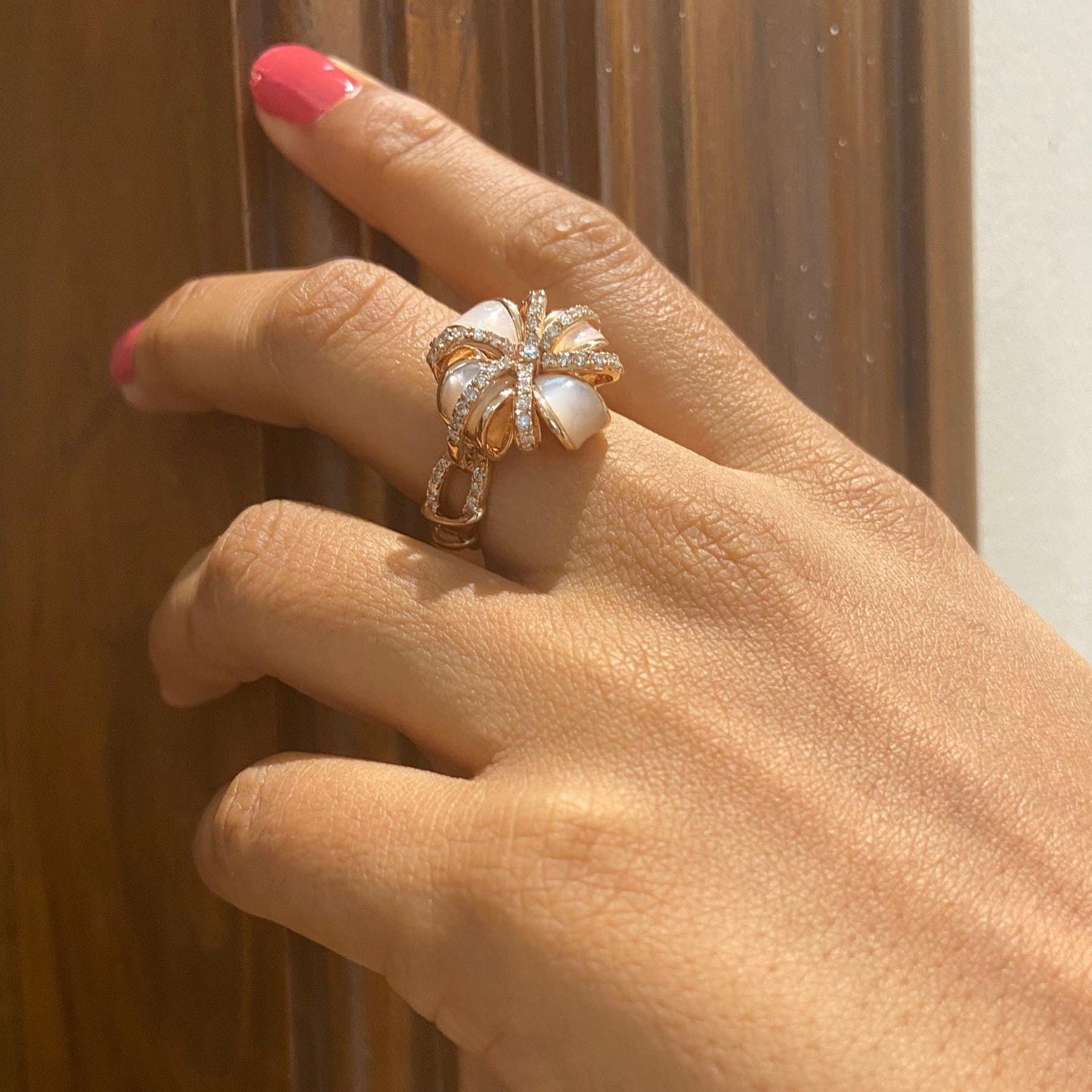 Mother of Pearl Natural Diamond Cocktail Ring
