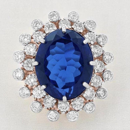 Blue Sapphire Oval Gemstone Diamond Ring