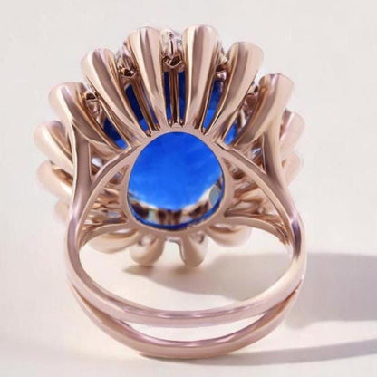 Blue Sapphire Oval Gemstone Diamond Ring