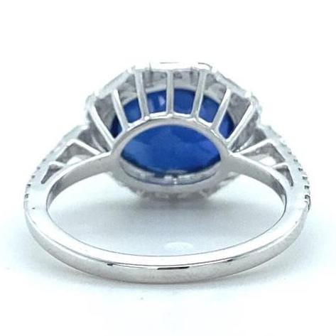 Oval Blue Sapphire Diamond Halo Ring