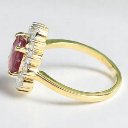Oval Ruby Halo Diamond Ring