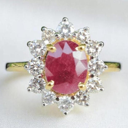 Oval Ruby Halo Diamond Ring