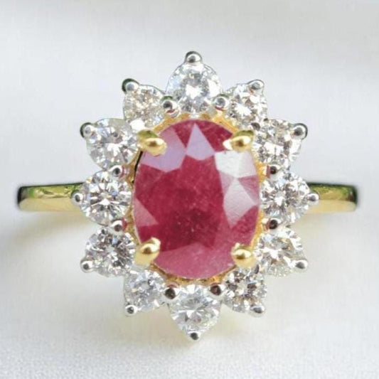 Oval Ruby Halo Diamond Ring