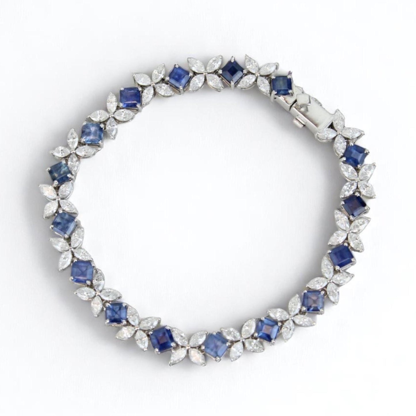 Floral Natural Diamond Blue Sapphire Tennis Bracelet
