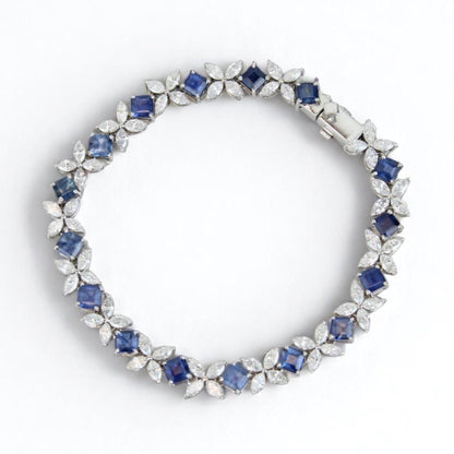 Floral Natural Diamond Blue Sapphire Tennis Bracelet