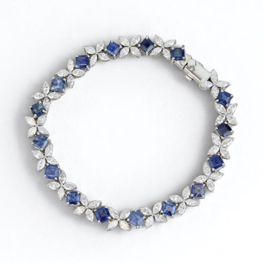 Floral Natural Diamond Blue Sapphire Tennis Bracelet