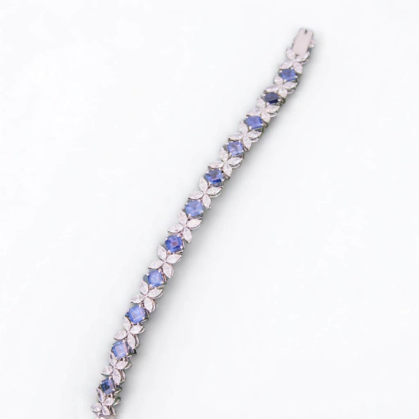 Floral Natural Diamond Blue Sapphire Tennis Bracelet