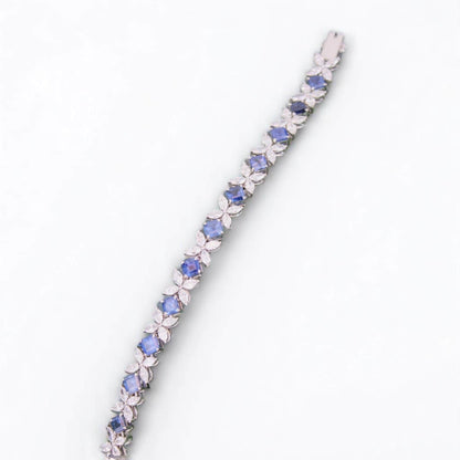 Floral Natural Diamond Blue Sapphire Tennis Bracelet