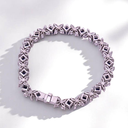 Floral Natural Diamond Blue Sapphire Tennis Bracelet