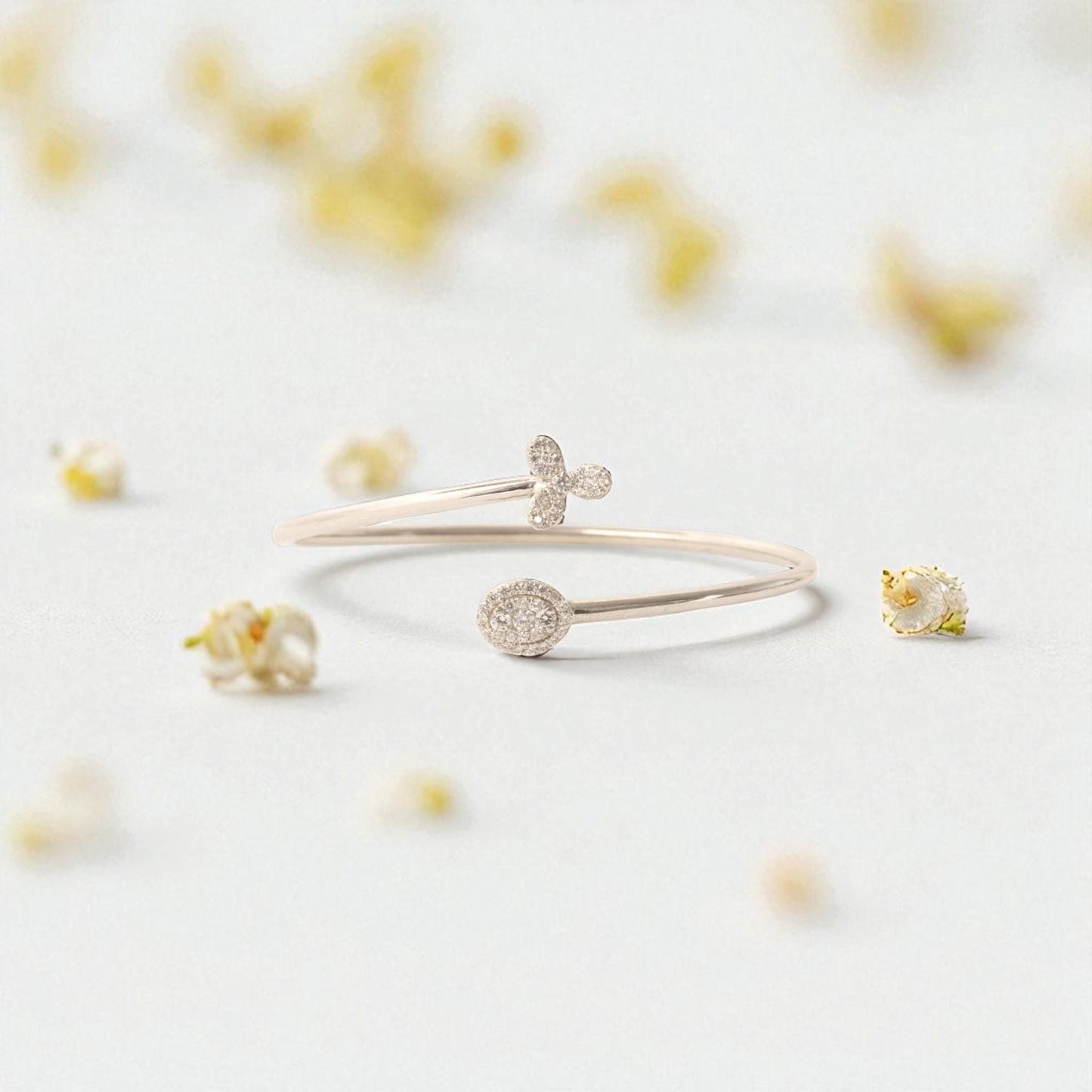 Floral Natural Diamond Open Cuff Bracelet