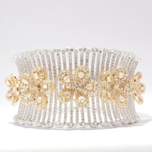 Floral Natural Diamond Cuff Bridal Bracelet