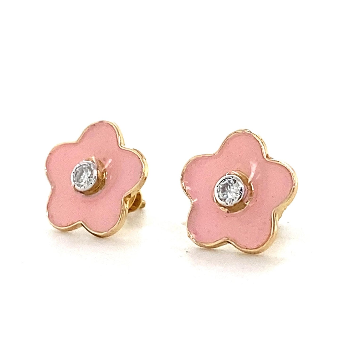 Kids Enameled Flower Diamond Stud Earrings