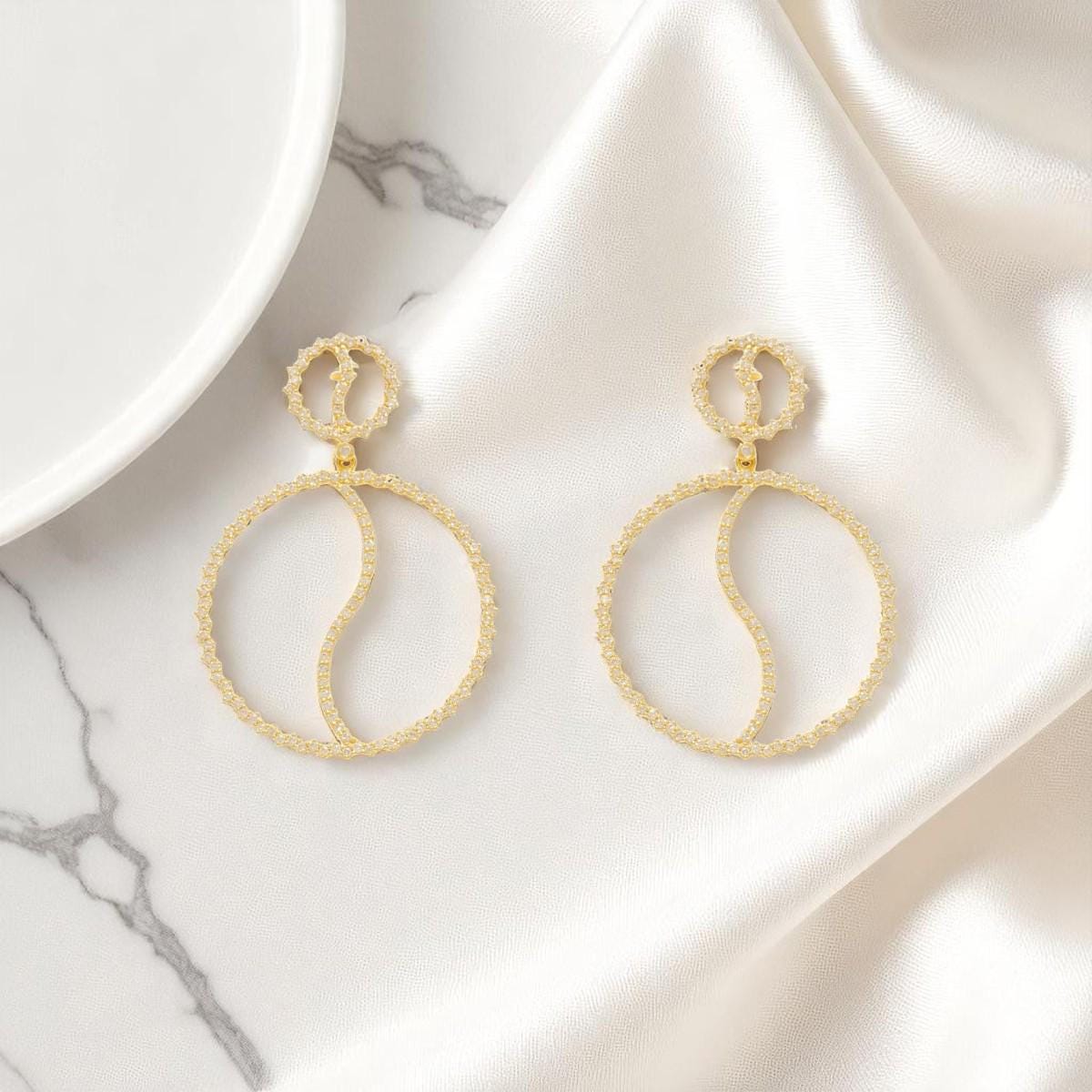 Circle Diamond Dangle Drop Earrings