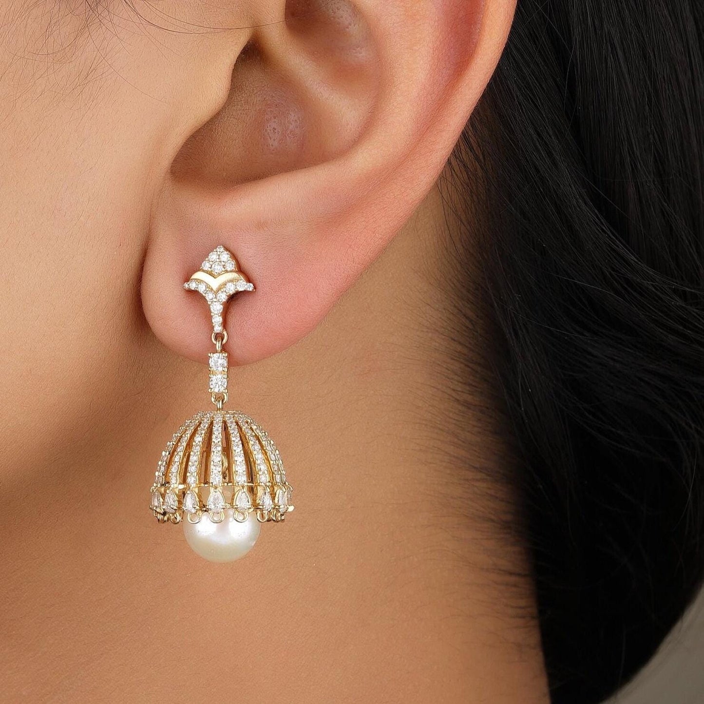 Pearl Drop Diamond Dangle Earrings