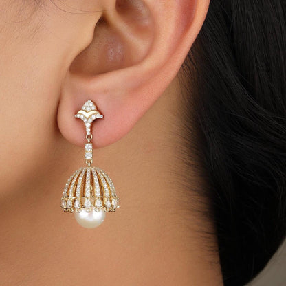 Pearl Drop Diamond Dangle Earrings