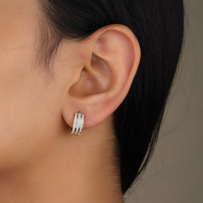Triple line Diamond Huggie Earrings