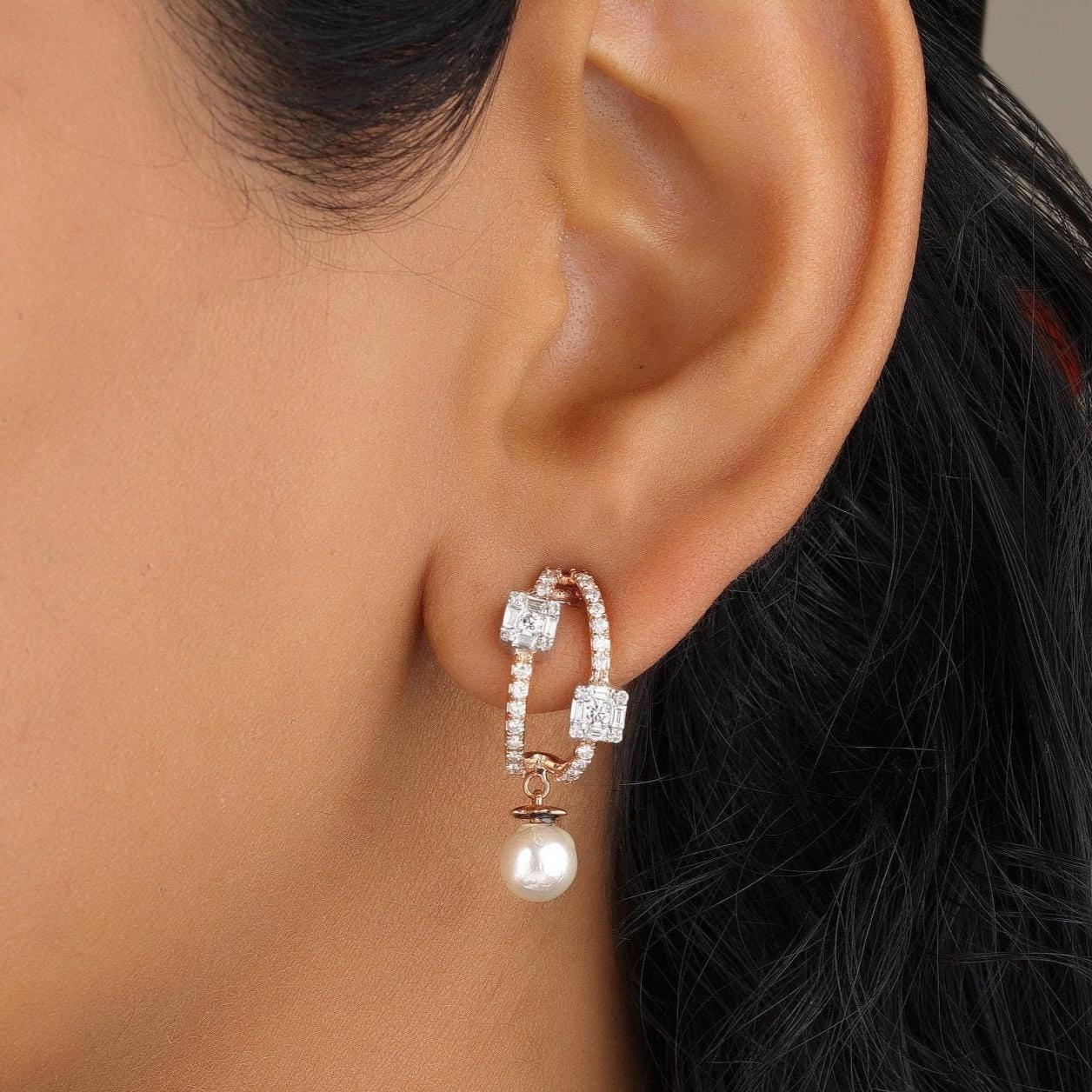 Pearl Drop Huggie Earrings