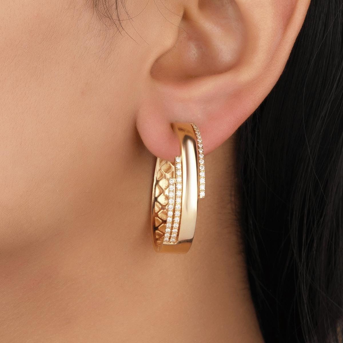 Layered Diamond Hoop Earrings