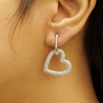 Open Heart Diamond Drop Earrings