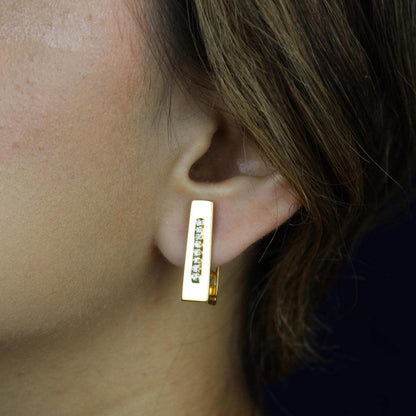 Rectangle Diamond Huggie Earrings