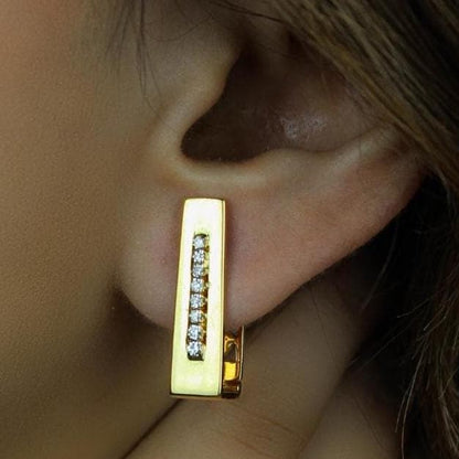 Rectangle Diamond Huggie Earrings