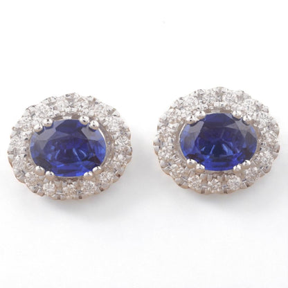 Oval Blue Sapphires Halo Diamond Earrings