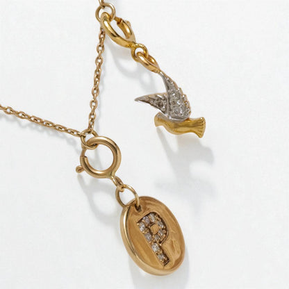 Personalized Initial Bird Charm Diamond Necklace