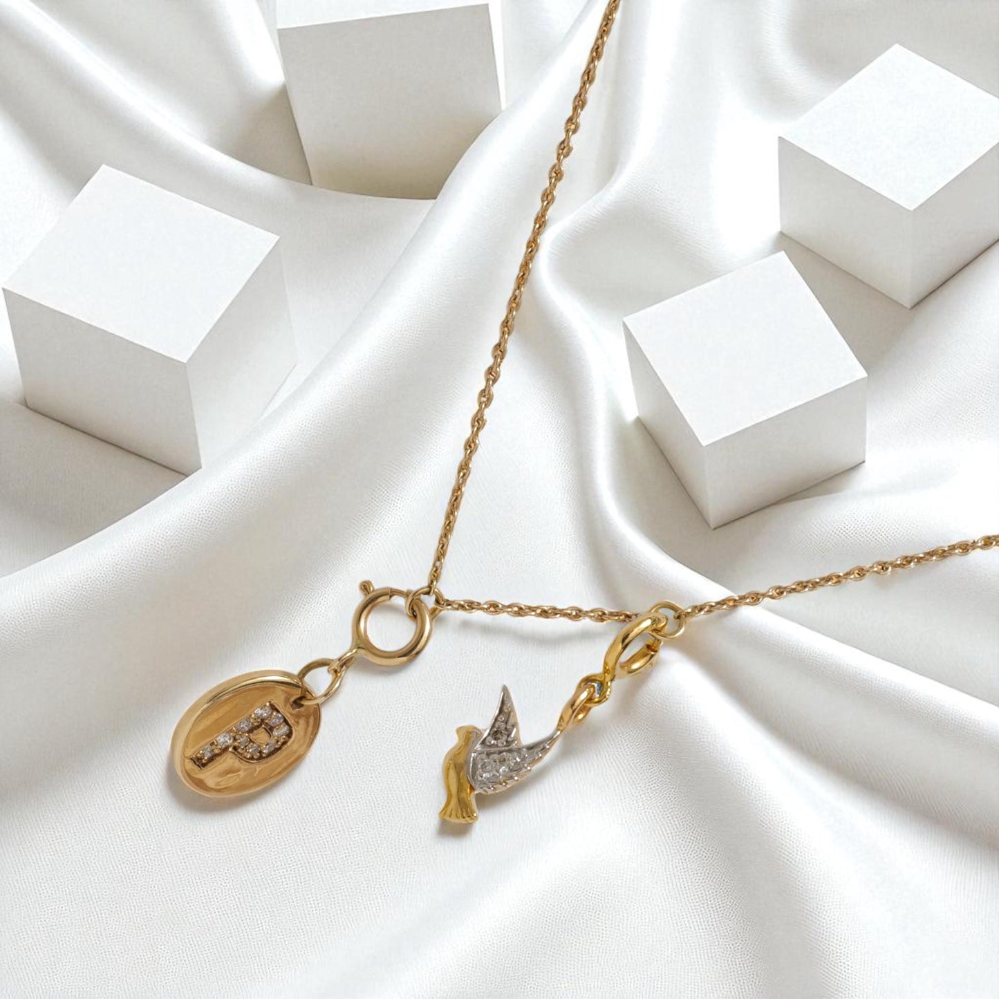 Personalized Initial Bird Charm Diamond Necklace